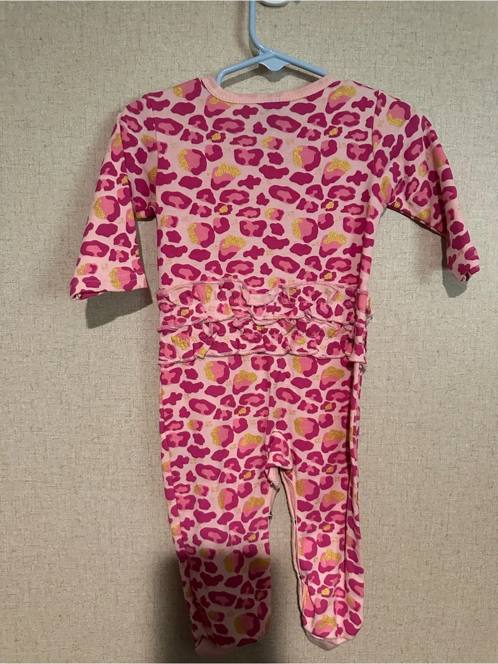 Bebe 3/6M Pink Leopard Print Girls One-Piece Footed Pajamas